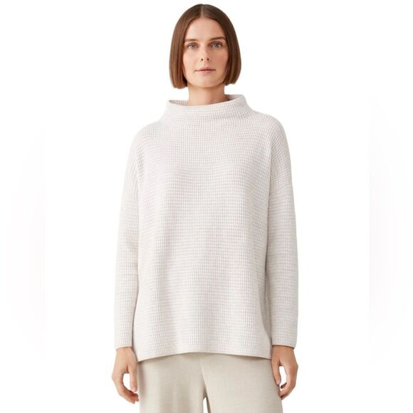 Eileen Fisher Peruvian Organic Cotton Blend Funnel Neck Top - Picture 1 of 12